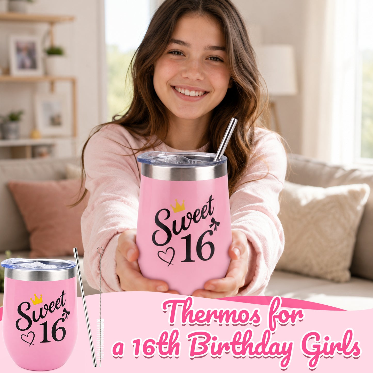 Sweet 16 Gifts for Girls, 16 Year Old Girl Gifts, 7PCS Sweet 16 Gifts with Black Cat Plush, Tumbler, Keychain, Makeup Bag, 16th Birthday Gifts for Girls, 16th Birthday Decorations