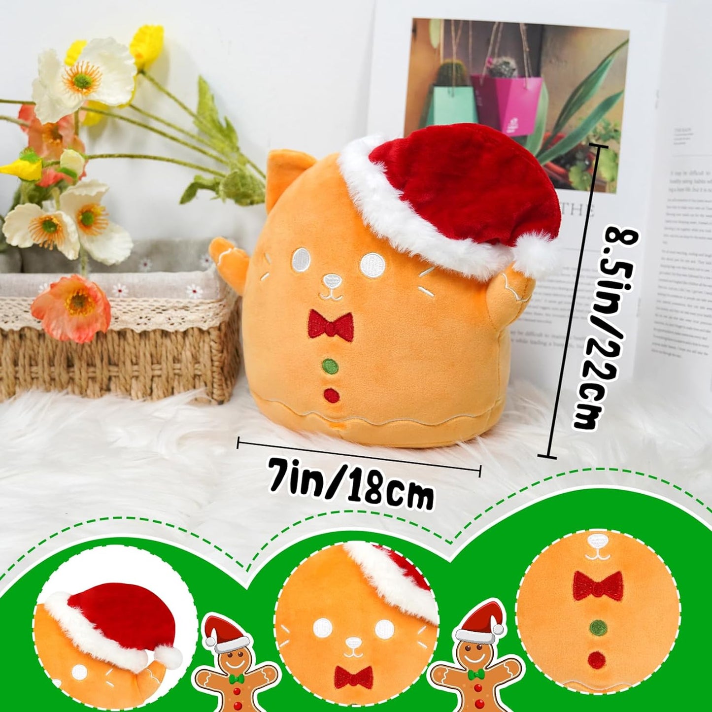 Christmas Plush Pillow Toy, Christmas Stuffed Animal for Kids, for Girls Boys Christmas Home Decoration (Yellow cat)