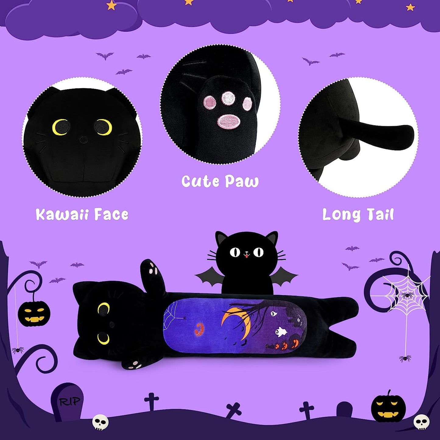 Halloween Long Body Cat Stuffed Animal Plush Pillow