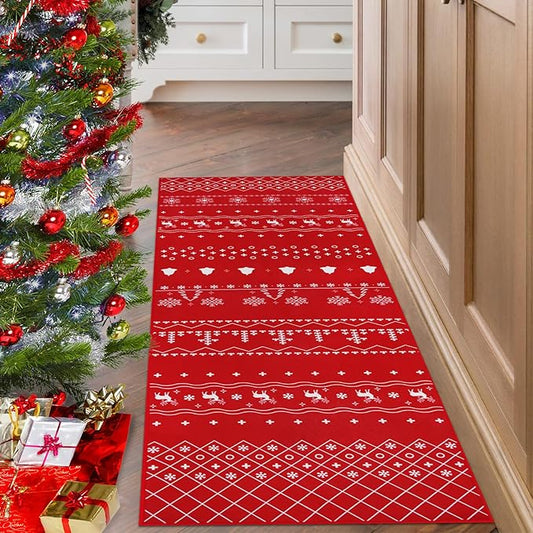 Christmas Runner Rug 2×6 ft, Christmas Kitchen Rugs with Snowflake, Xmas Decoration Non-Slip Washable Carpet Area Rugs for Bedroom, Living Room, Hallway, Balcony, Kitchen