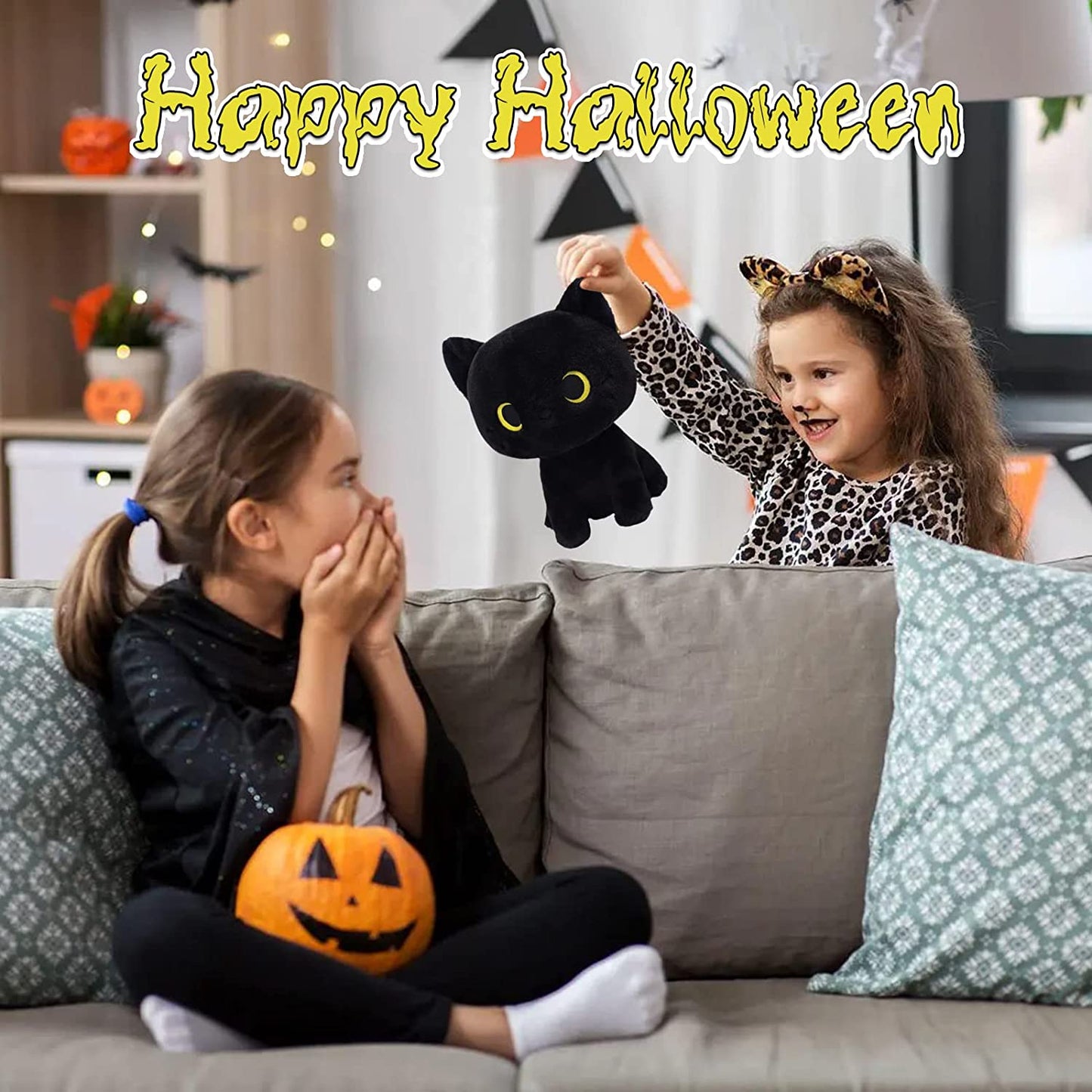 Black Cat Plush Toy - Black Cat Stuffed Animal - Soft Cat Stuffed Plush Doll - Kawaii Plush Cat Pillow Kawaii Stuffed Cat Plush Toy for Kids Girls Boys Birthday