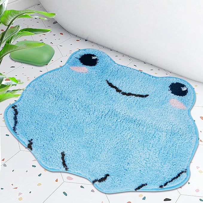 Bathroom Rugs Mat,Soft Frog Bath Rugs,Absorbent Non Slip Bath Mat, Machine Wash Bath Mats,Cute Bath Rug for Bathroom Shower Room,Home Decor (Blue, 20 * 22 inch)