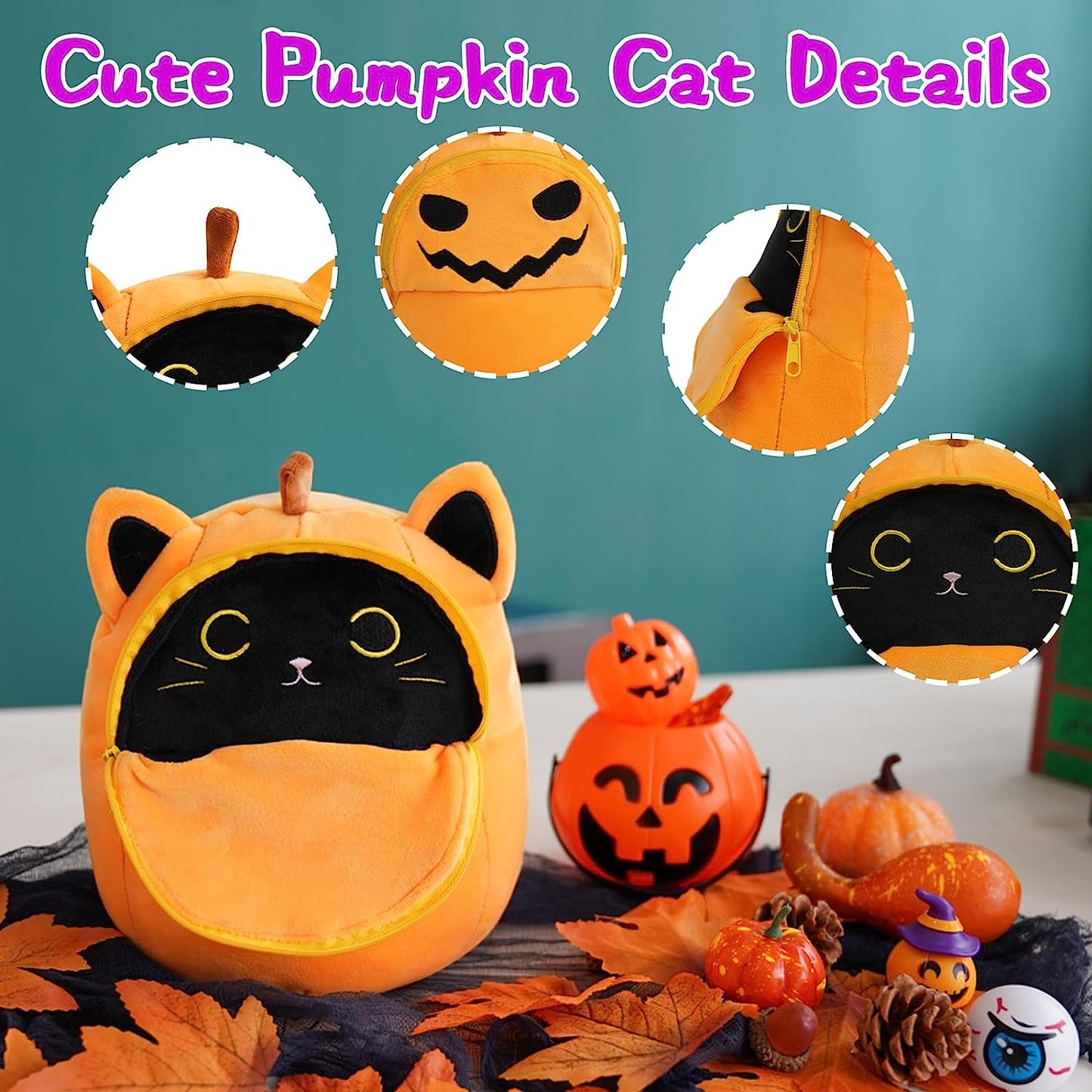 Almohada de juguete de peluche de 8 pulgadas, linda felpa de calabaza de Halloween, gato de calabaza Kawaii, juguete de peluche de gato de calabaza suave de Halloween, regalo para niños, cumpleaños, Halloween