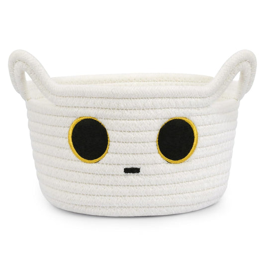 Small Storage Basket, Cute Blanket Basket for Nursery, Cat Basket Cotton Rope Woven Baskets for Kids Toys,Towels Organizating, Basket for Gift Kids Adult, Cat Dog Toys Bin