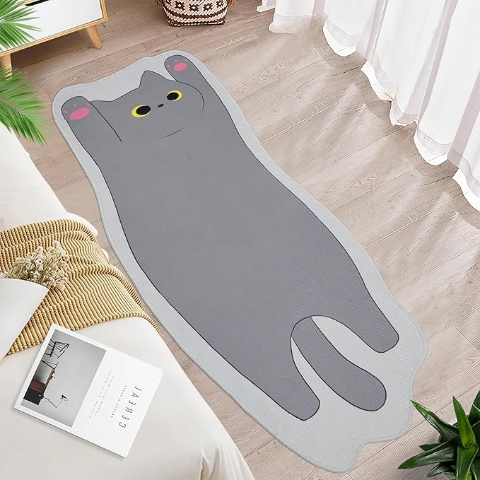 Cute Doormat,Doormat Indoor Outdoor Funny Floor Rug,Non-Slip Long Rug for Sofa,Stretched Cat Patterns Floor Mat for Bedroom, Entrance,Living Room,Pink,20''x47''