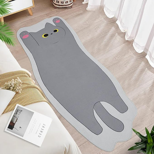 Cute Doormat,Doormat Indoor Outdoor Funny Floor Rug,Non-Slip Long Rug for Sofa,Stretched Cat Patterns Floor Mat for Bedroom, Entrance,Living Room,Pink,20''x47''