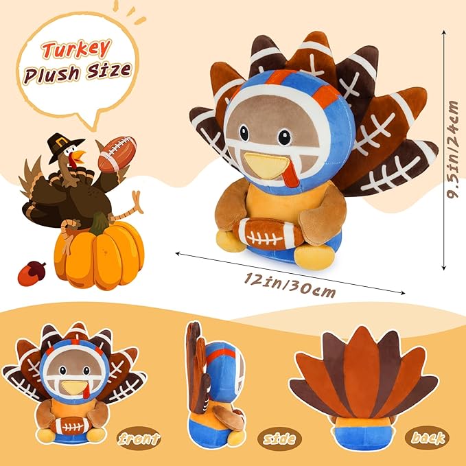 Thanksgiving Turkey Plush, Football Turkey Stuffed Animal Cute Stuffed Turkey Toys, Turkey Plushie Toy Turkey Thanksgiving Home Decor Thanksgiving Gifts for Kids Adult