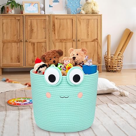 Storage Basket, Frog Shaped Baby Toy Storage Basket, Cotton Rope Woven Basket for Nursery, Blanket Basket Organizer Large Laundry Basket Baby Gifts Empty Basket, Cat Dog Bin Toys