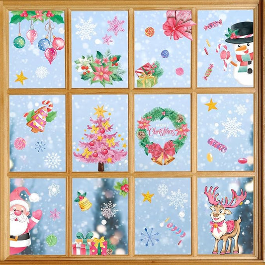 Christmas Window Clings Stickers, Christmas Window Decorations 236 Pcs PVC Window Stickers Snowflakes Santa Claus Christmas Trees, Home Office School Party Decals for Windows