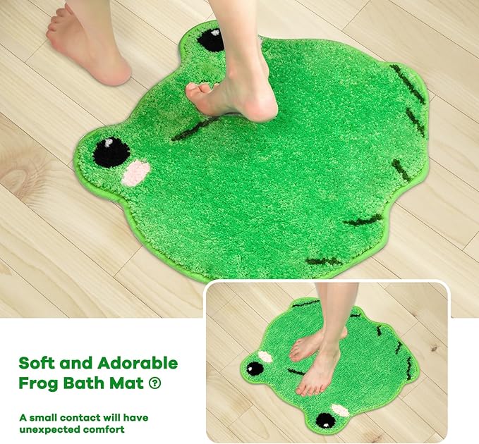 Frog Bathroom Rug,Soft Bath Rug,Non-Slip Absorbent Cute Bath Mat,Machine Wash Bath Mat,Bath Rugs for Bathroom,Shower,Bedroom(Green, 22 * 27 inch)