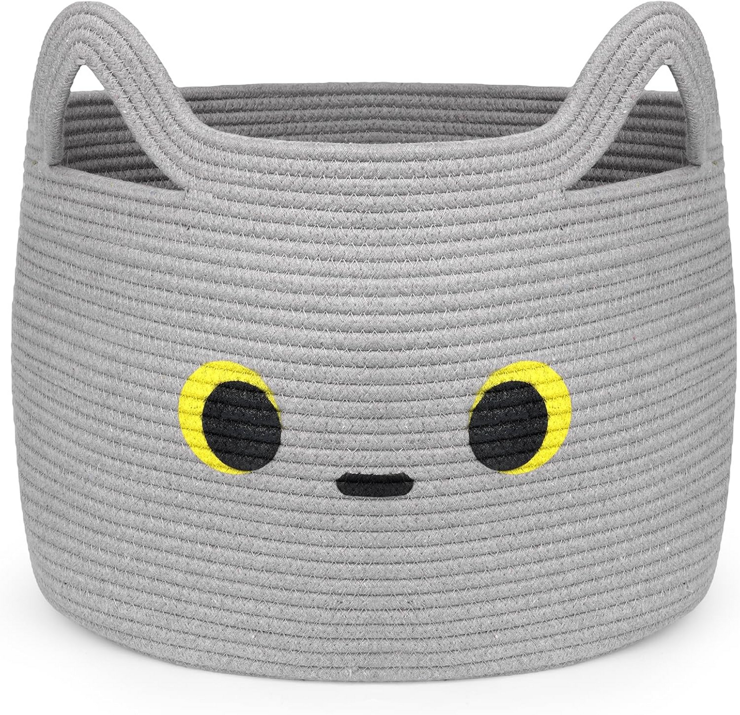 Cute Grey Cat Round Basket, Large Cotton Rope Basket Woven Blanket Basket for Nursery, Baby Laundry Blasket Toy Storage Basket Gift for Kids