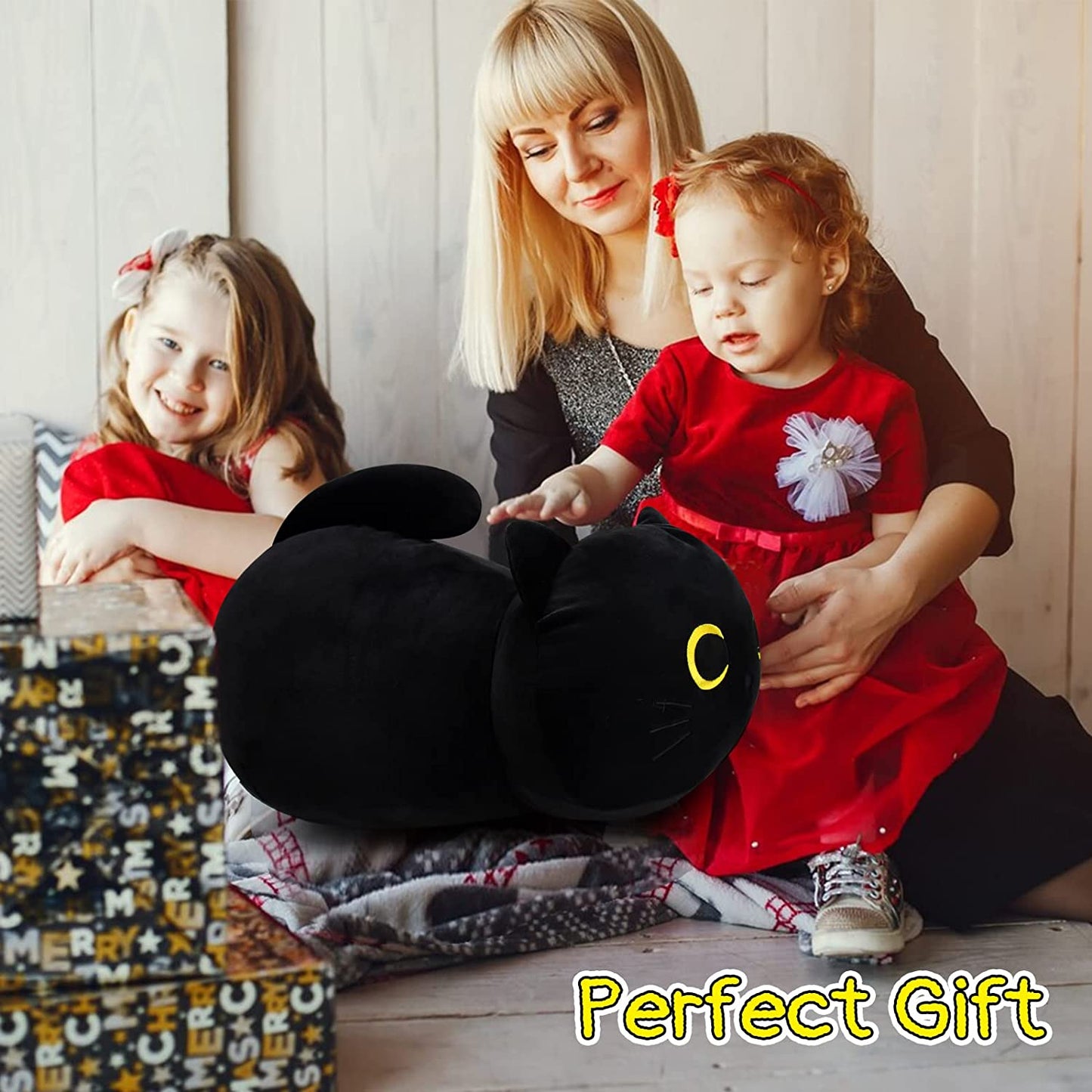 Black Cat Plush, Weighted Black Cat Stuffed Animal Toy, 18.5" Black Cat Plush Pillow Doll, 2.4 Pounds Soft Black Cat Plushies, Plush Cat Doll Toy for Boys Girls Kids