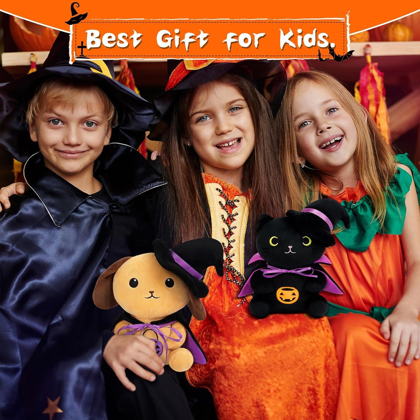 Halloween Plush Dog Stuffed Animal, 9inch Cute Dog Plush with Witch's Hat, Halloween Stuffed Animal Dog Plush, Halloween Plush for Kids,Halloween Home Decoration