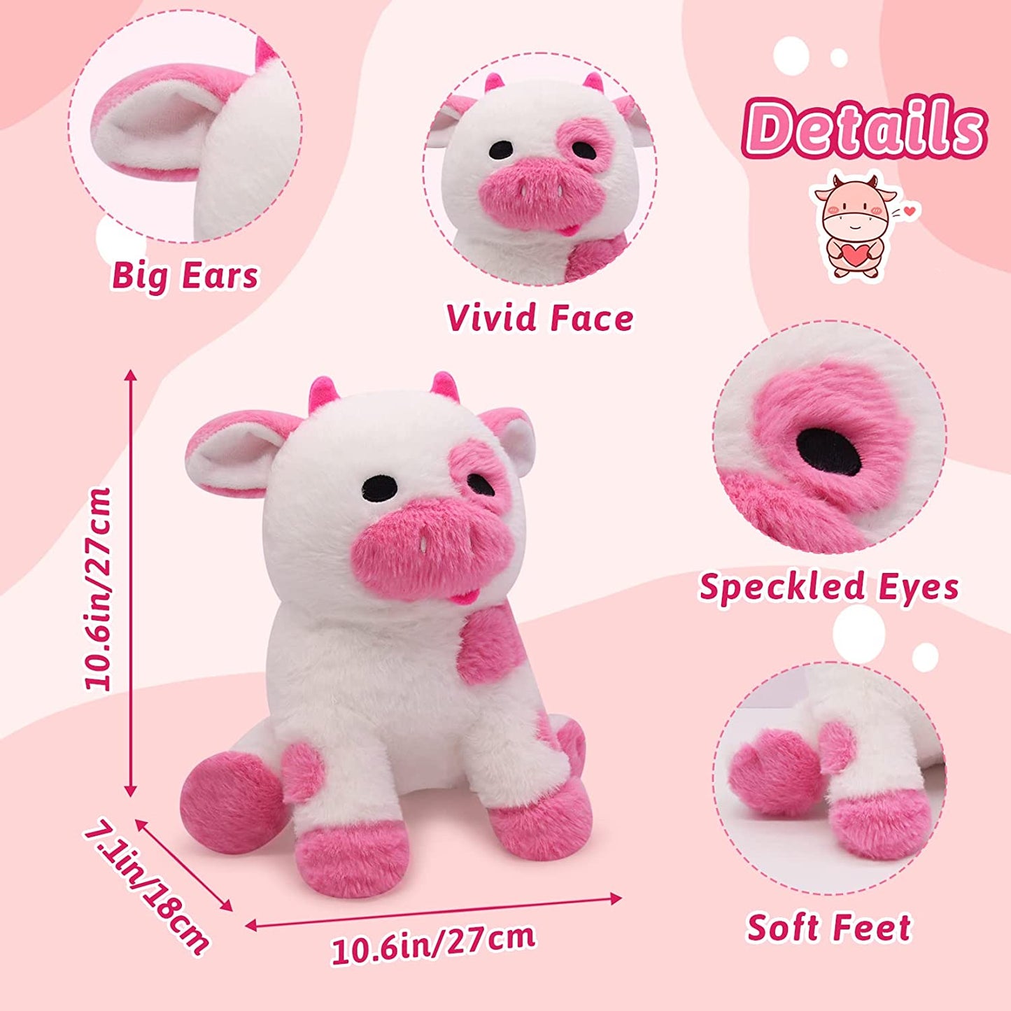 Cow Stuffed Animals Cow Plush Toy, Cute Soft Pink Cow Plushies Stuffed Animal Cow Plush Pillows, Kawaii Plush Cow Stuffed Cow Toys for Kids Christmas Halloween Birthday Gifts