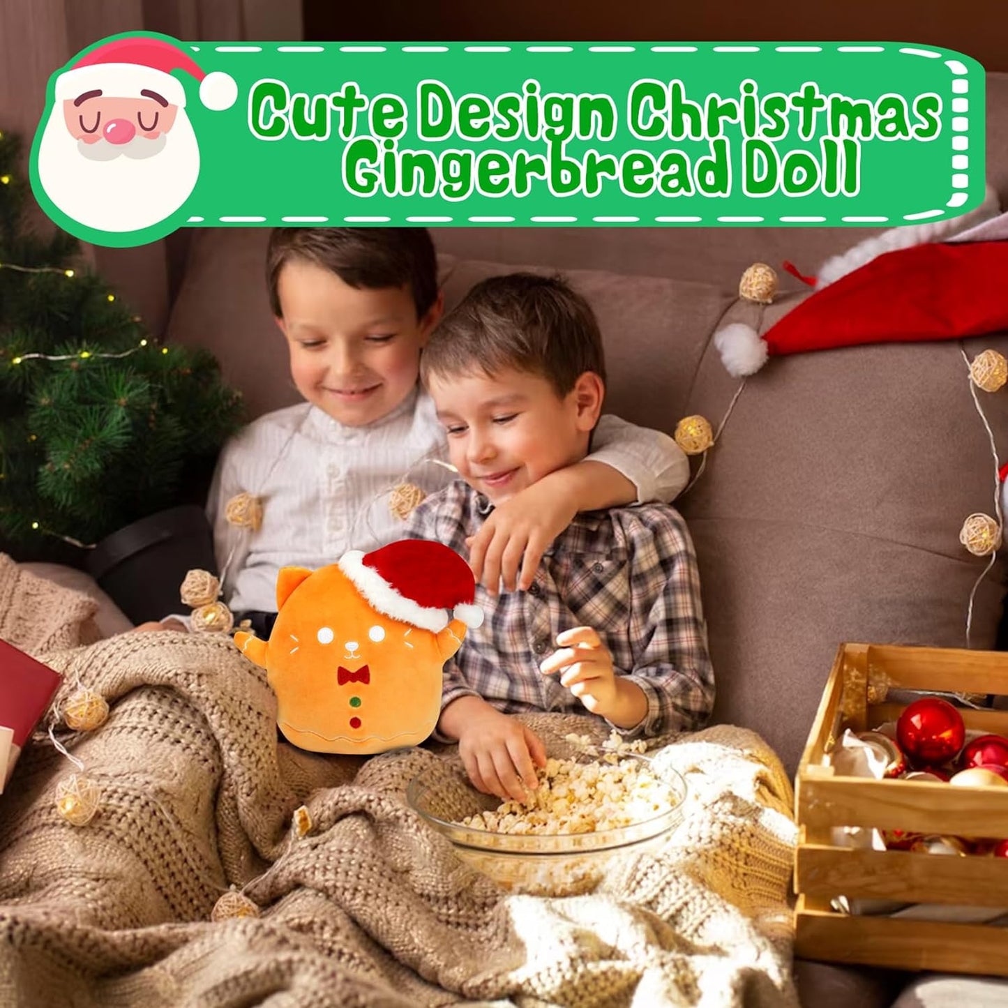 Christmas Plush Pillow Toy, Christmas Stuffed Animal for Kids, for Girls Boys Christmas Home Decoration (Yellow cat)