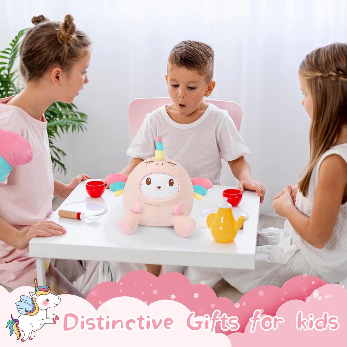 Cute Unicorn Cat Plush Pillow, 8" Cat Plush Stuffed Animal Toy, Soft Unicorn Cat Plushies Doll, Kawaii Plush Cat with Unicorn Costume for Boys and Girls Decorative Gift