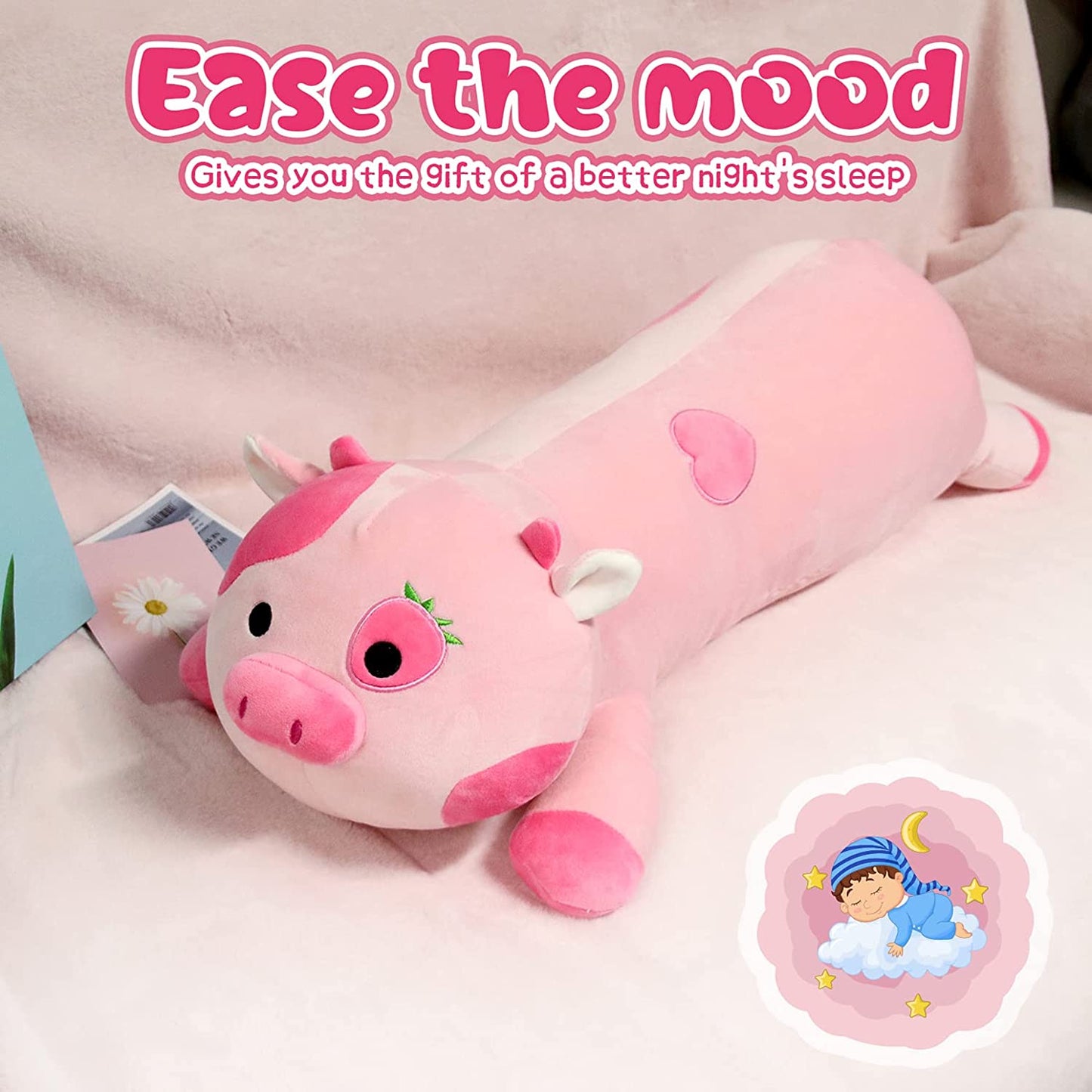 Weighted Cow Stuffed Animal - 27.5" 3lb Weighted Stuffed Animals for Anxiety Cow Weighted Throw Pillow Big Cow Plush, Birthday Gifts for Women, Girls and Males