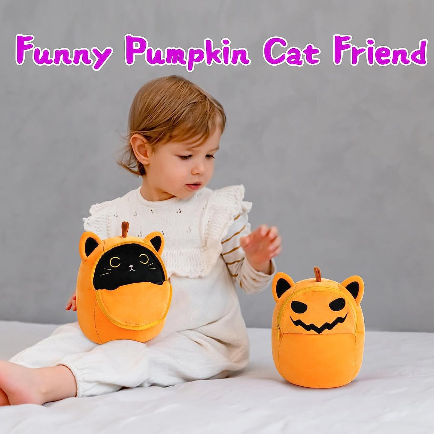 Almohada de juguete de peluche de 8 pulgadas, linda felpa de calabaza de Halloween, gato de calabaza Kawaii, juguete de peluche de gato de calabaza suave de Halloween, regalo para niños, cumpleaños, Halloween