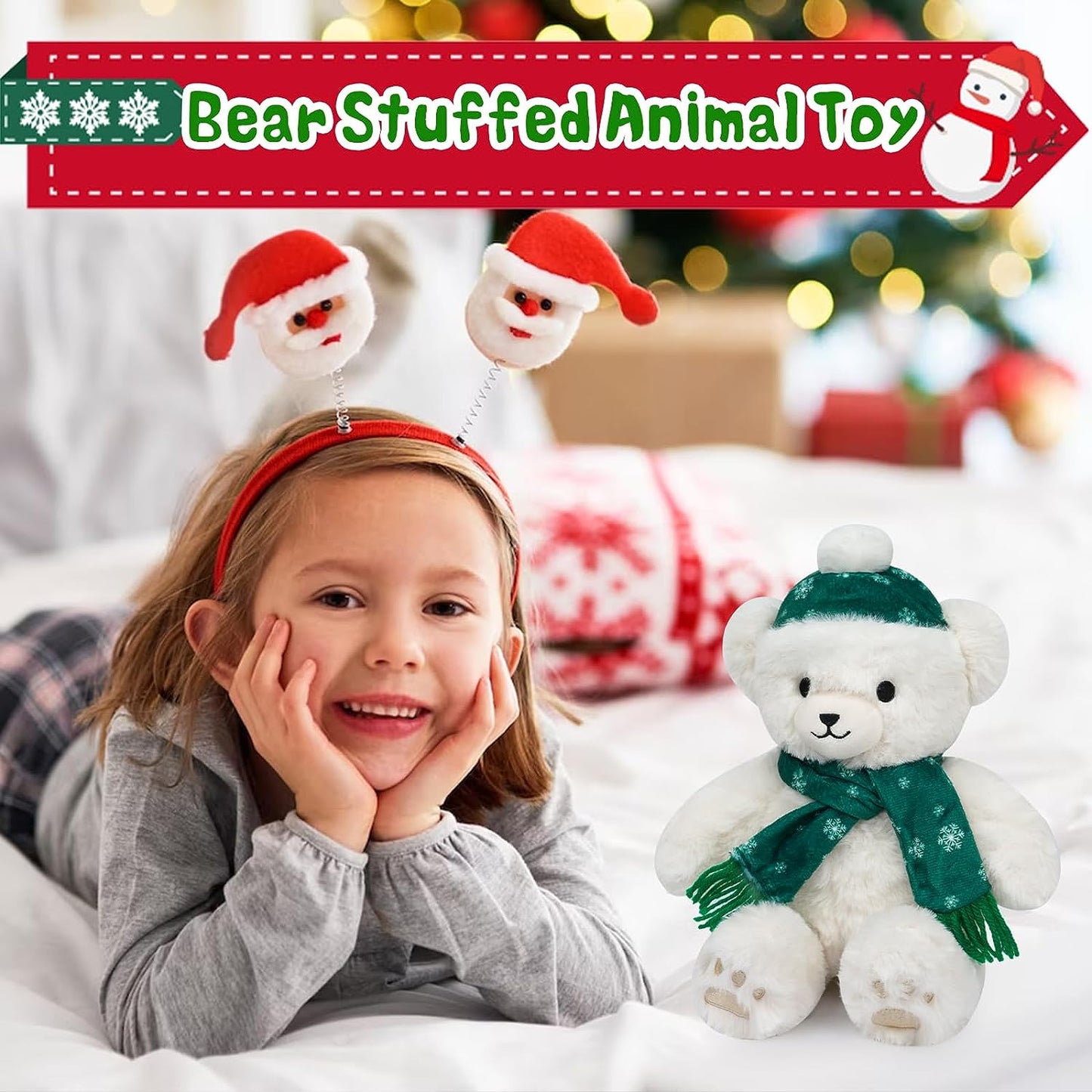 Teddy Bear Stuffed Animals Christmas Plush Toy - Cute Teddy Bear Plush Pillow Stuffed Teddy Doll - Kawaii Christmas Decor Gift for Kids