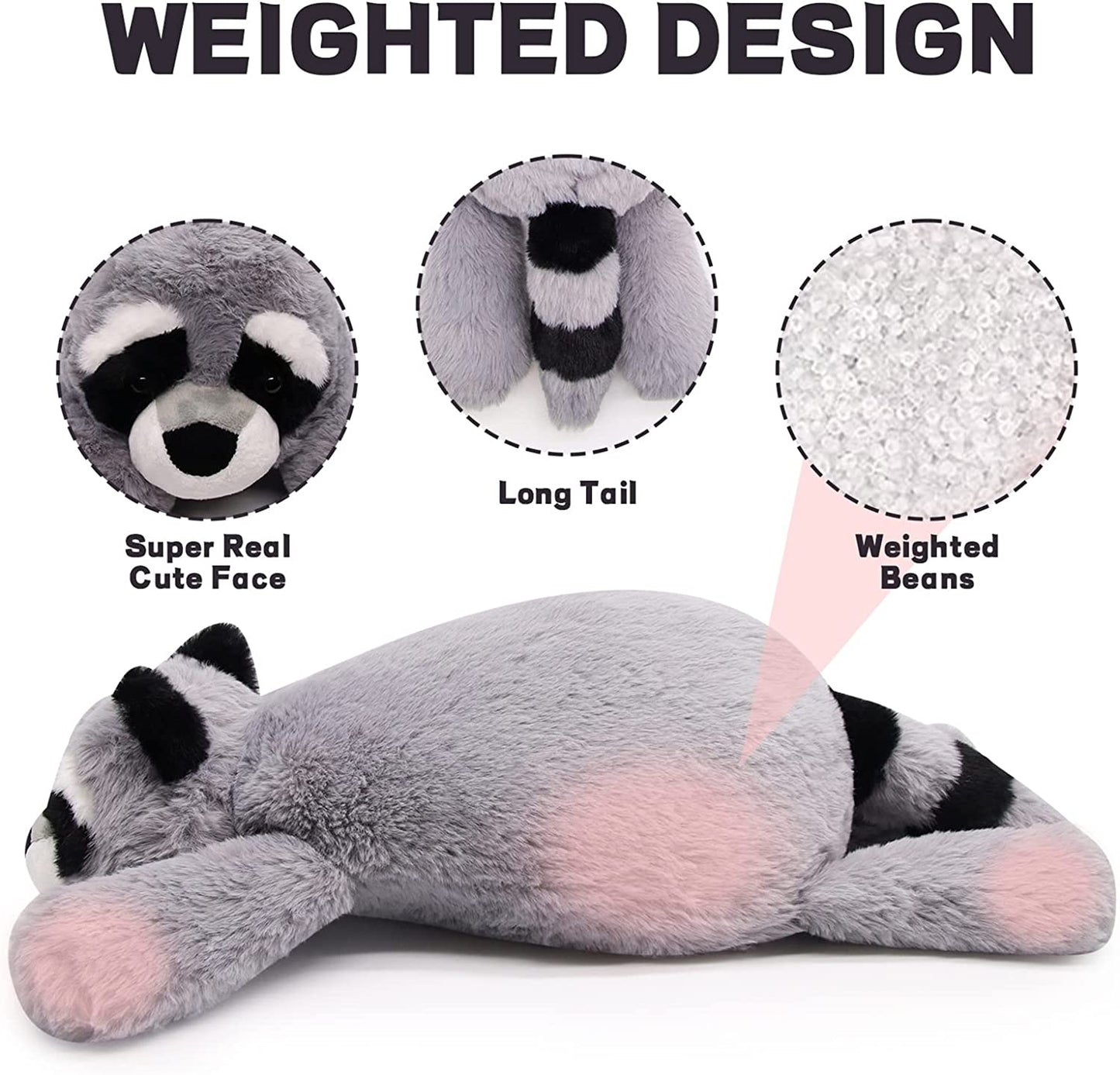 Racoon Weighted Stuffed Animals - Weighted Stuffed Animals for Anxiety, Racoon Weighted Plush Animals Raccoon Stuffed Hugging Plush Animal Toy for Baby, Boys and Girls