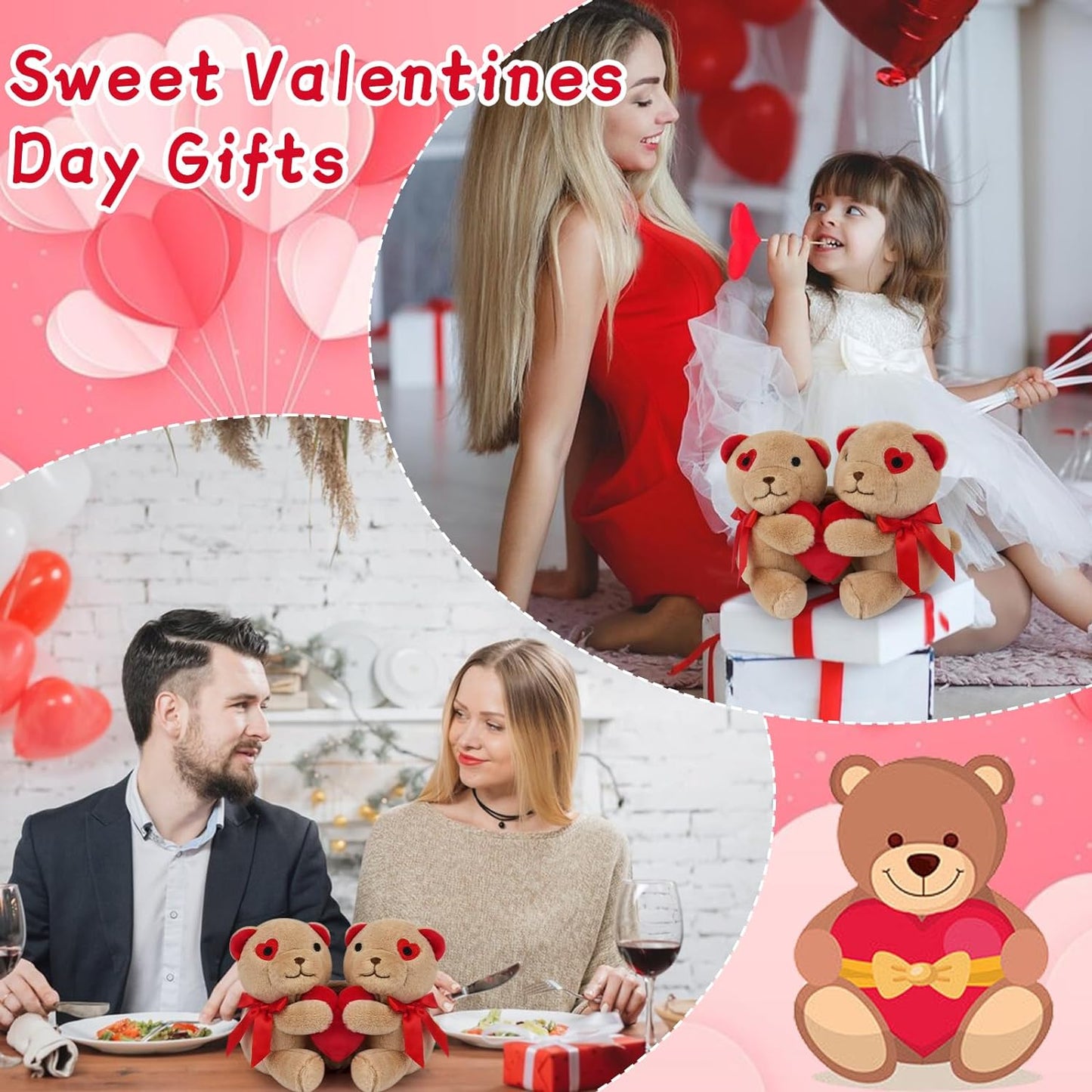 Cute Teddy Bear Stuffed Animals with Red Heart, Couple of Teddy Bear Plush Toy, Kawaii Home Decoration Plush Gift for Kids