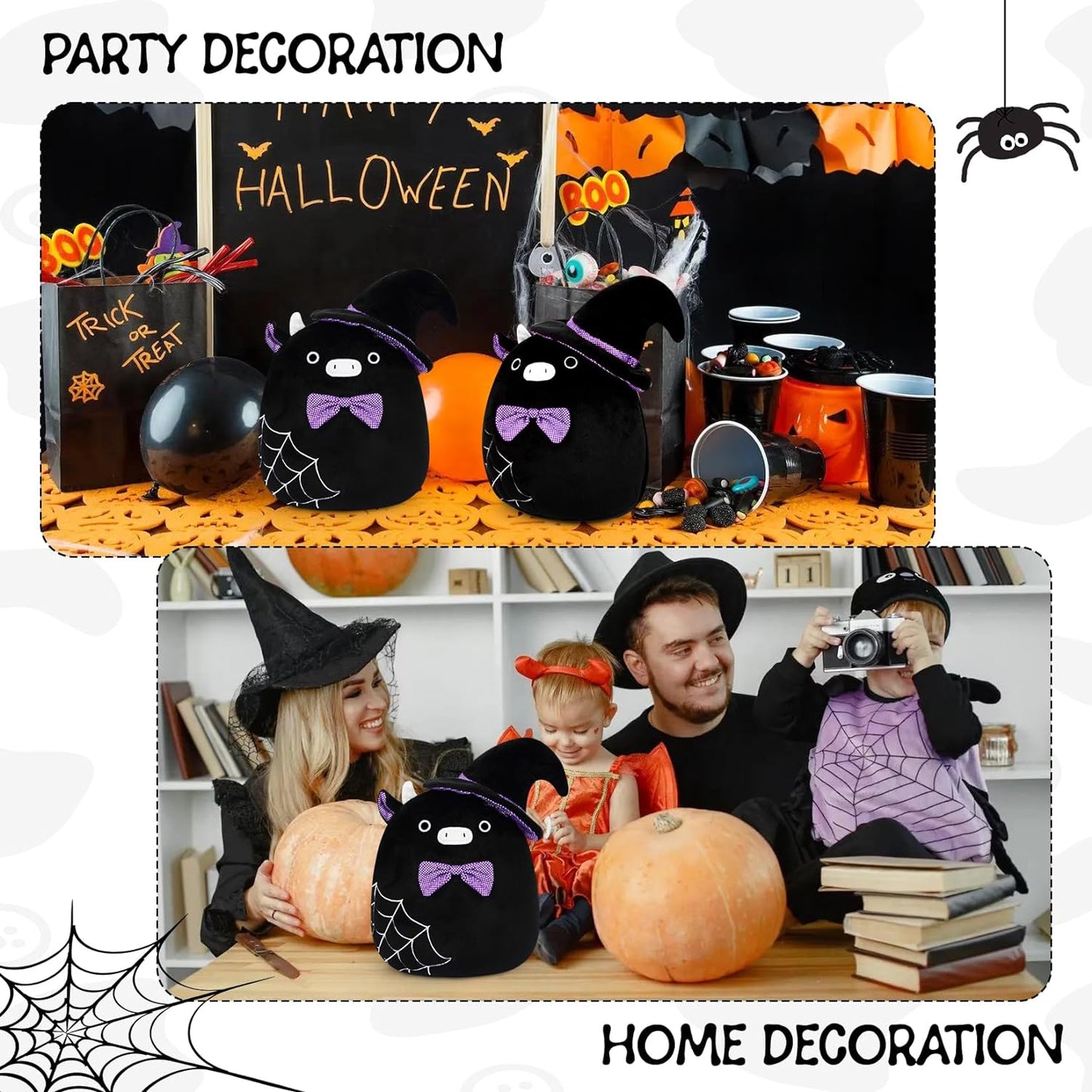 Cow Plush Halloween Witch Plush Pillow Cow Stuffed Animal Toy, Cute Black Witch Cow Plushie Pillow, Soft Plushie Stuff Doll for Kids Kawaii Halloween Decoraition