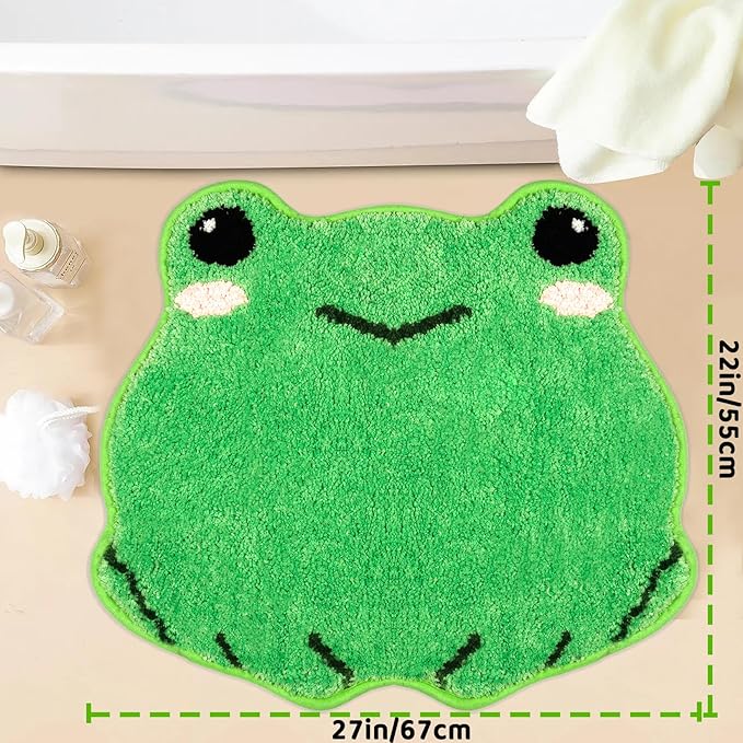 Frog Bathroom Rug,Soft Bath Rug,Non-Slip Absorbent Cute Bath Mat,Machine Wash Bath Mat,Bath Rugs for Bathroom,Shower,Bedroom(Green, 22 * 27 inch)