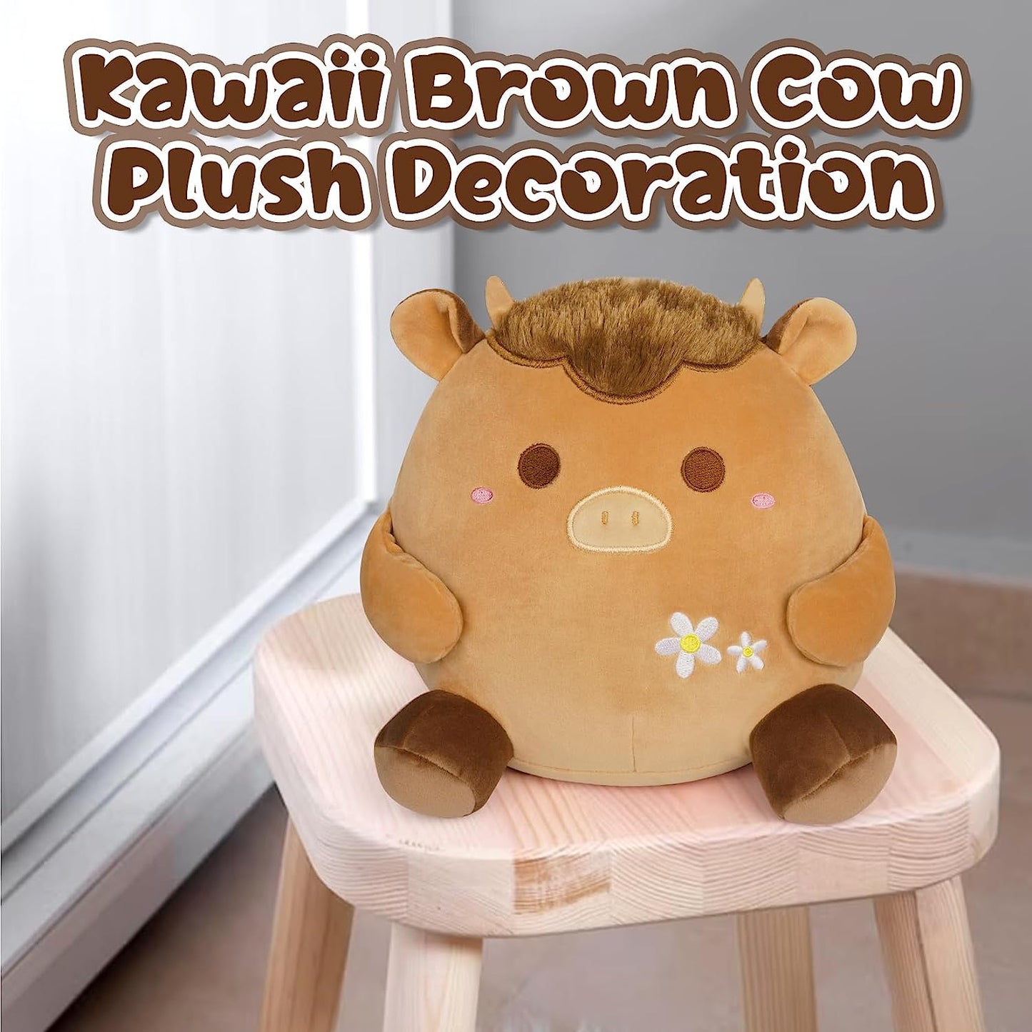 Juguete de peluche de vaca de las tierras altas, lindo juguete de peluche de vaca de las tierras altas de Kawaii, juguete de granja de vaca de las tierras altas de color café de felpa suave, regalo para niños y niñas (café)