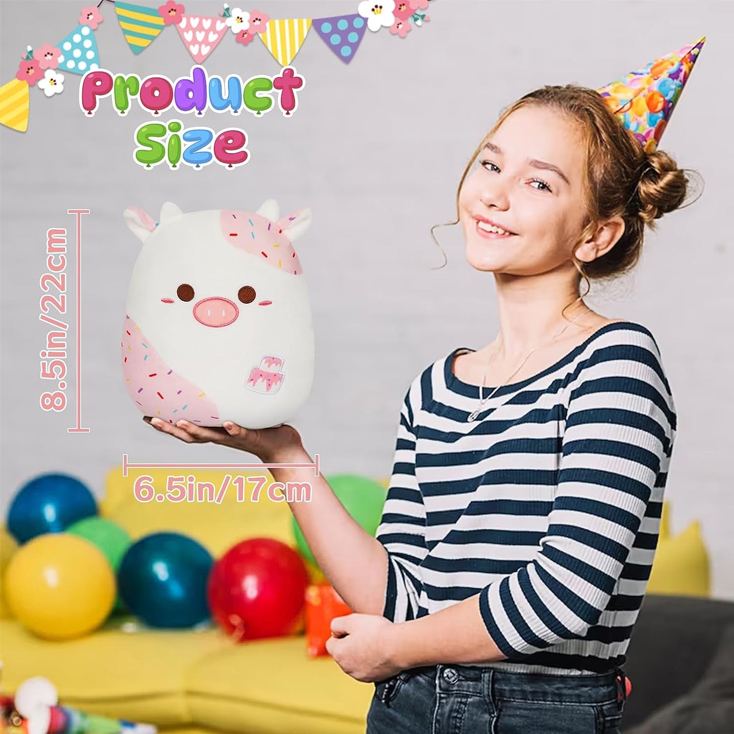 de peluche de vaca rosa de Navidad, lindo peluche de Navidad suave de vaca rosa para niños y niñas, decoración de Navidad