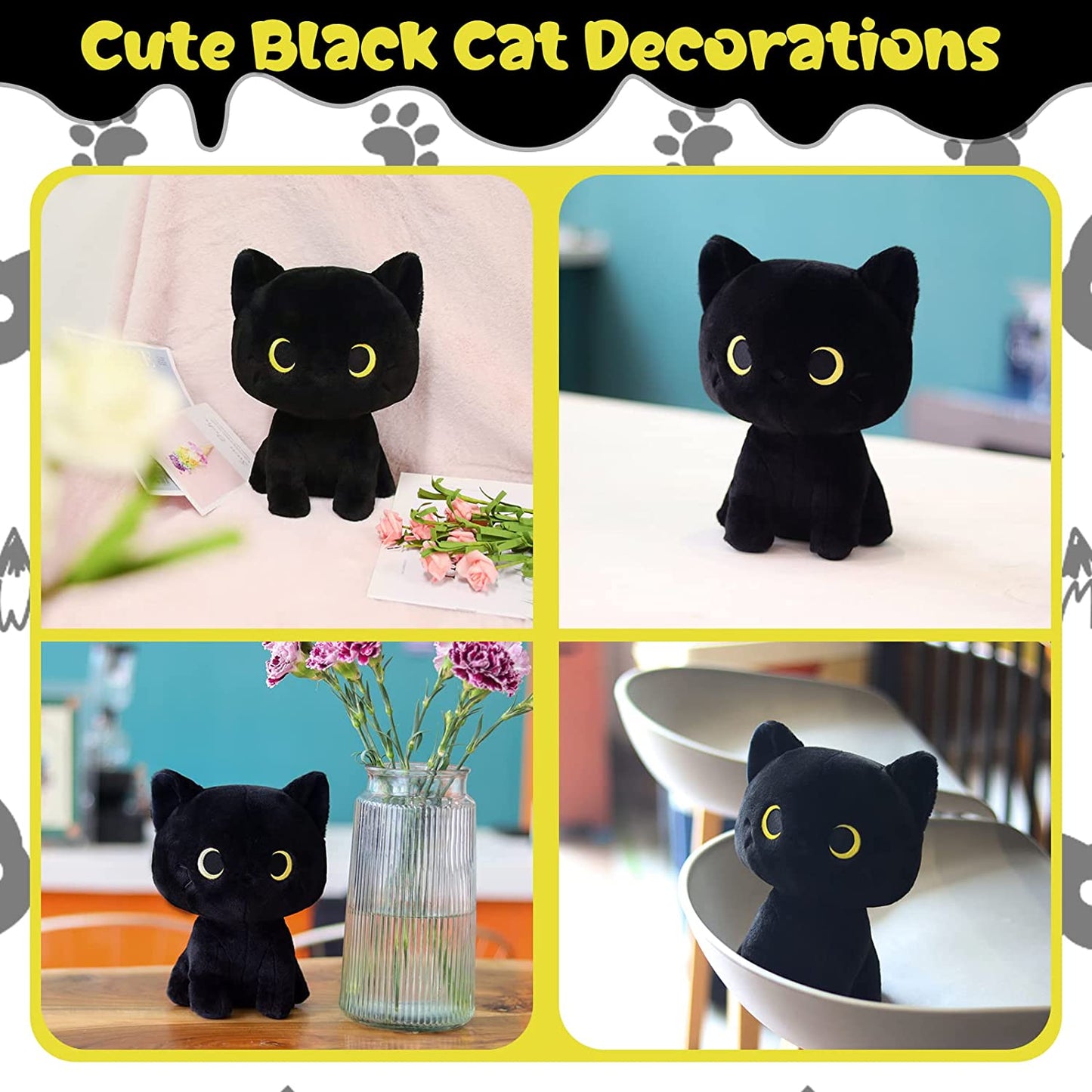 Black Cat Plush Toy - Black Cat Stuffed Animal - Soft Cat Stuffed Plush Doll - Kawaii Plush Cat Pillow Kawaii Stuffed Cat Plush Toy for Kids Girls Boys Birthday