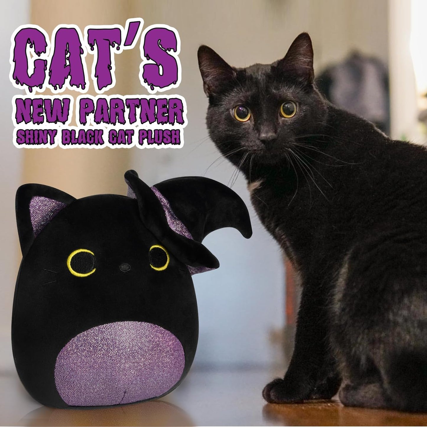 Black Cat Plush, 8IN Halloween Stuffed Animals Cat Doll, Kawaii Black Cat Plushie, Halloween Cat Plush Toy for Kids Boys Girls,Gift for Halloween