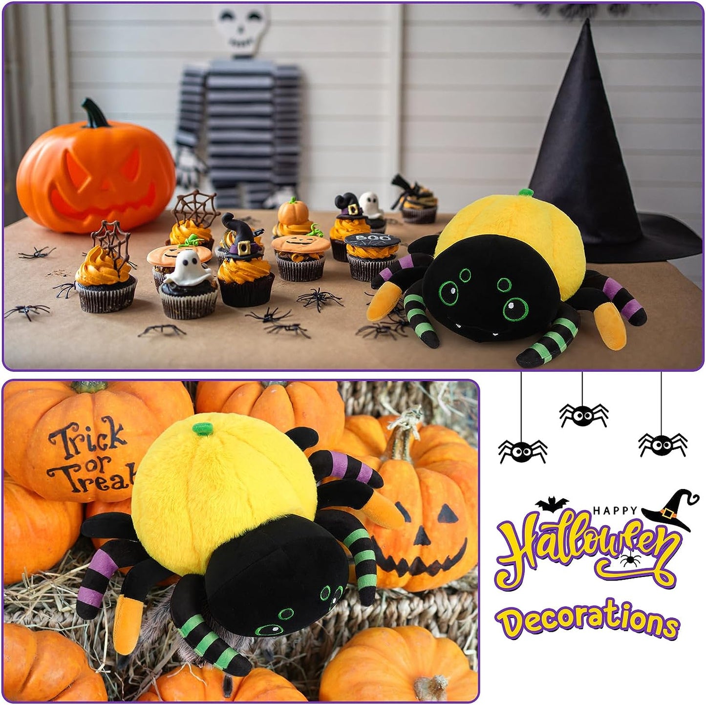 Juguete de peluche de Halloween con araña de calabaza Kawaii, peluche de araña de calabaza, linda araña de peluche de Halloween, regalo de peluche suave para niños, Halloween, cumpleaños