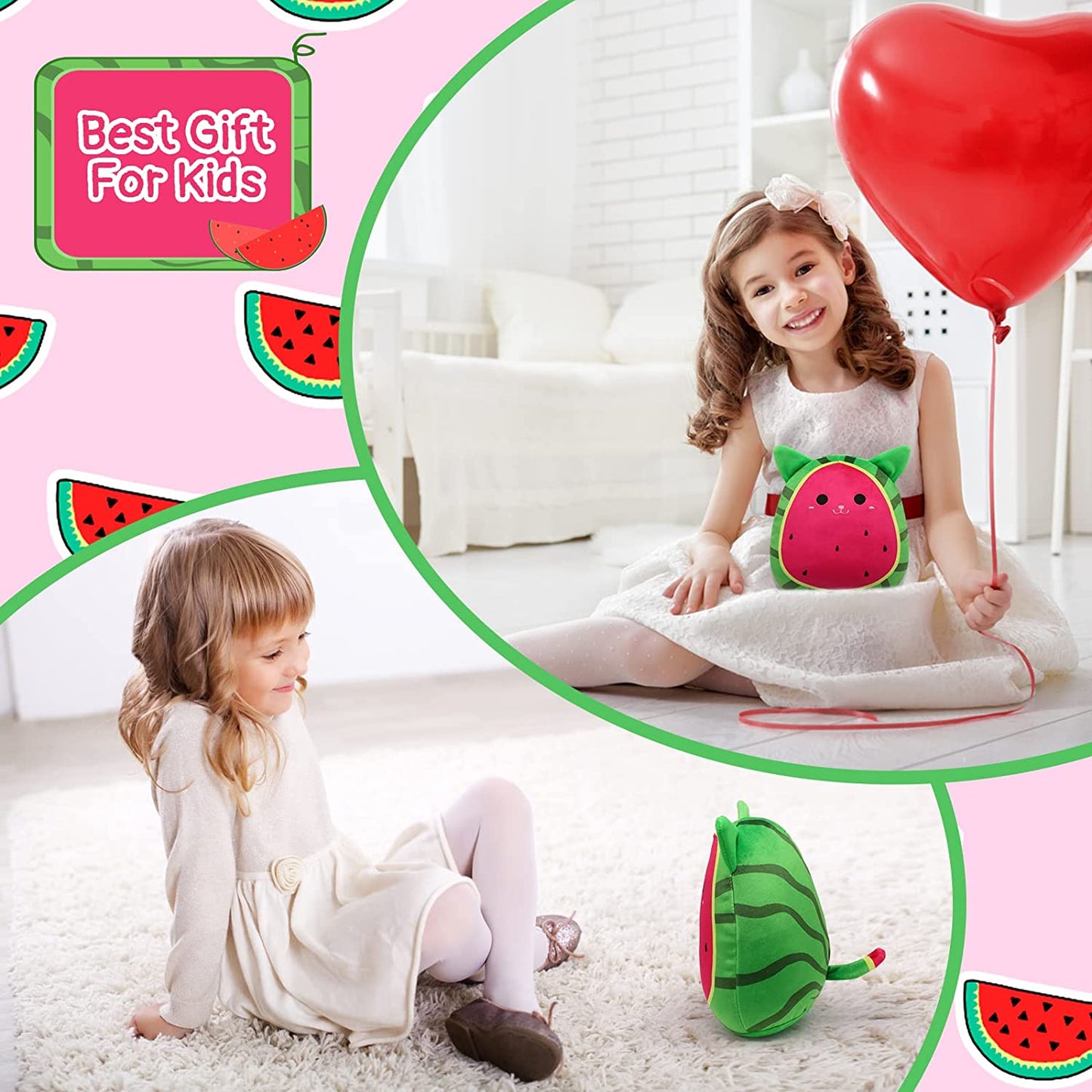 Watermelon Cat Stuffed Animal Toys for Kids，Cat Plush Pillow Toy Plush Pillows Squishy Watermelon Cat Plushies - Fun Fruit Pillow and Toy Cat for Kids - Hugging Plush Gifts for Kids Girlfrien