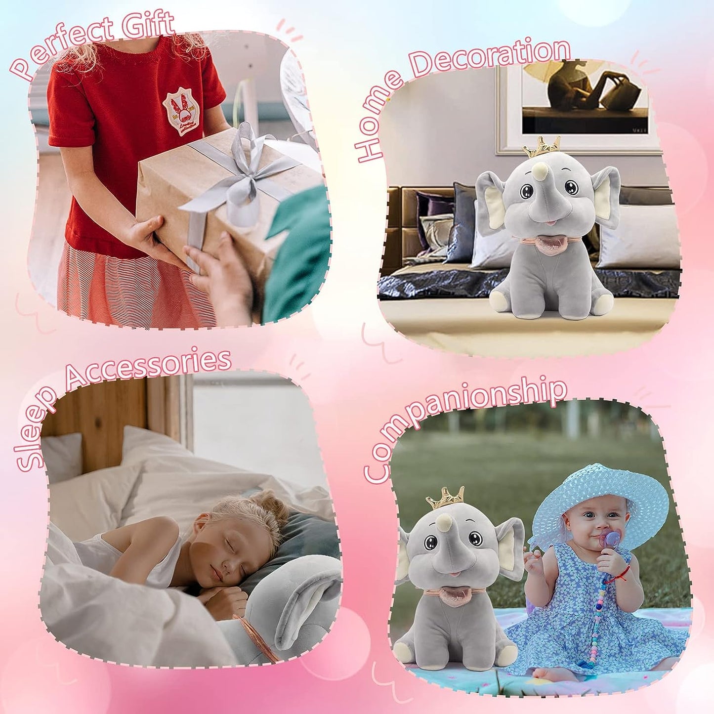 Elephant Stuffed Animals, 13.8Inch Large Stuffed Elephant, Cute Elephant Plush, Soft Elephant Plushie Pillow, Grey