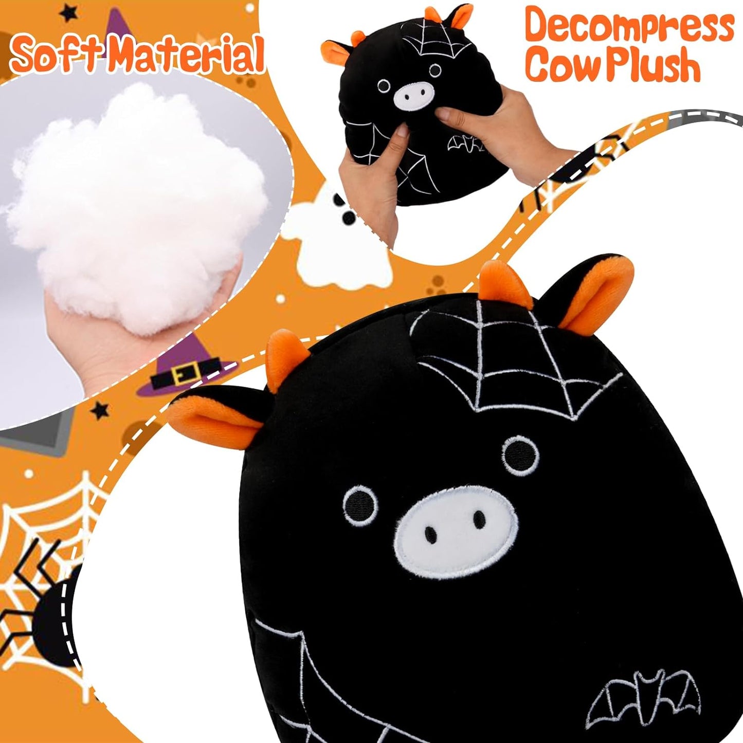 Cow Plush Pillow,8in Halloween Cow Stuffed Animal, Kawaii Cow Plush Doll, Halloween Cow Plush Doll Toys, Halloween Cow Plushies,Gift for Halloween Birthday Christmas