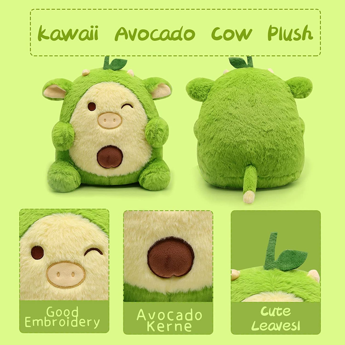 Avocado Cow Plush Toy Cow Stuffed Animals, Cute Cow Plushie Green Cow Plush Pillows, Soft Kawaii Plush Cow Stuffed Cow Plush Doll for Kids Girls Boys Birthday…