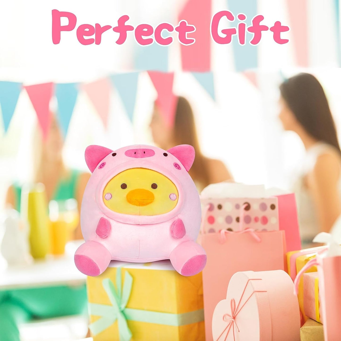 Almohada de peluche de pato, pato rosa, muñeca de peluche de cerdo