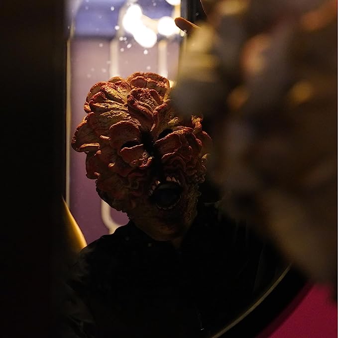 Máscara espeluznante de Halloween, máscara de clic Last of Us Click, máscara de miedo de Halloween, máscara de látex de cabeza completa para disfraz de hongos adultos (largo, 18 pulgadas)