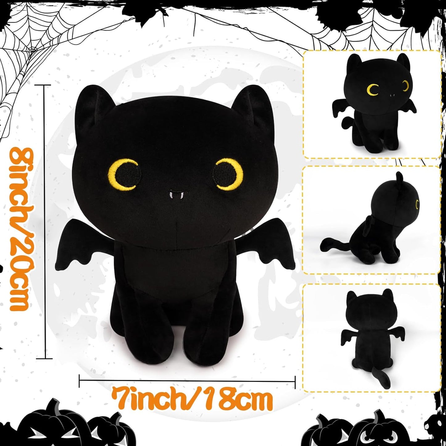 Black Cat Plush Toy with Bat Wings, Cute Black Bat Plush Cat Stuffed Animals Bat Cat Plushies, Creative Kawaii Stuffed Cat Plush Doll Toys Decorations
