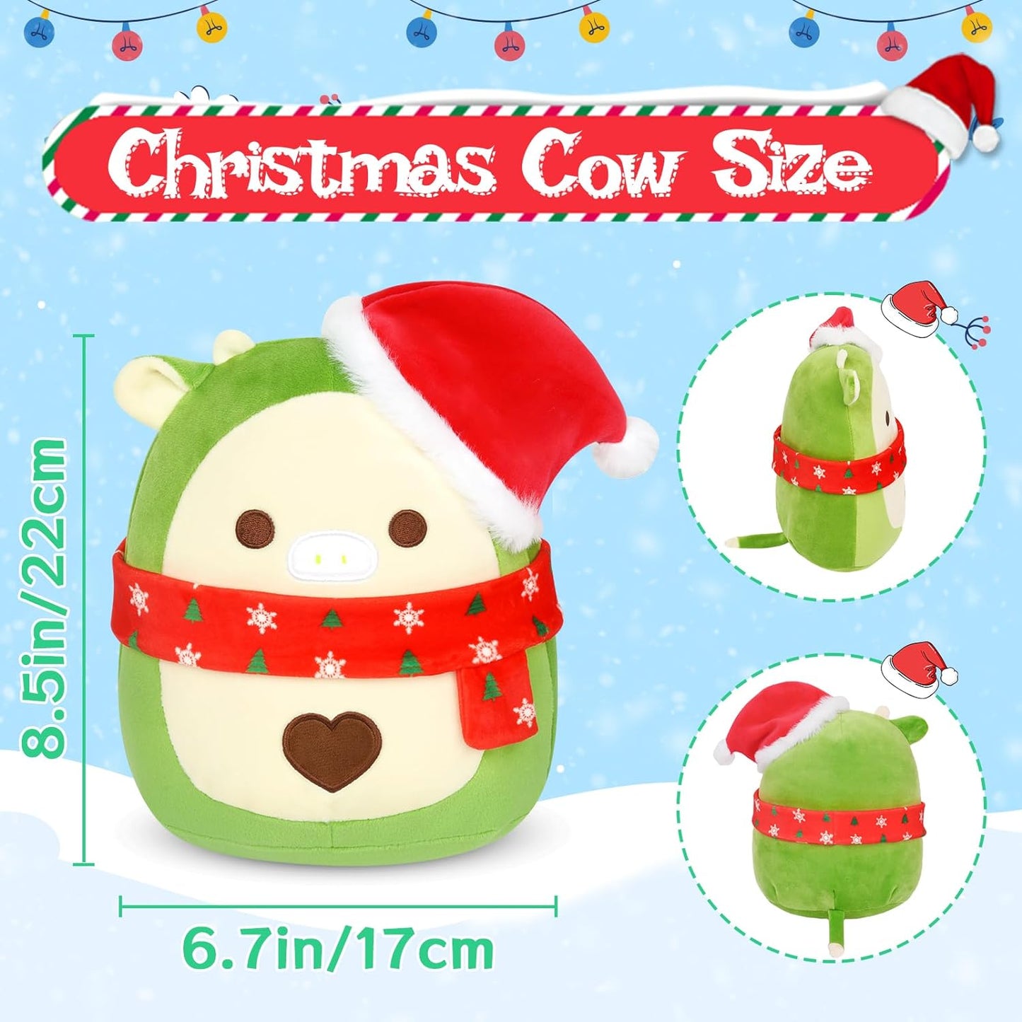 Avocado Cow Stuffed Animals,8in Avocado Cow Plush, Kawaii Stuffed Animal Cow Plush Doll, Cute Cow Plush for Boys Girls Adult, Gift for Birthday,Halloween,Christmas