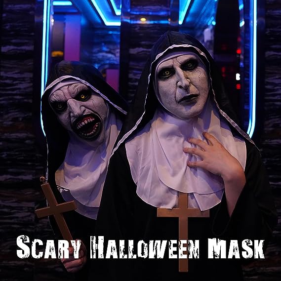 Scary Halloween Nun Mask for Adults - Scary Nun Mask - Cosplay Creepy Halloween Mask for Halloween Party Devil Cosplay Costum Props