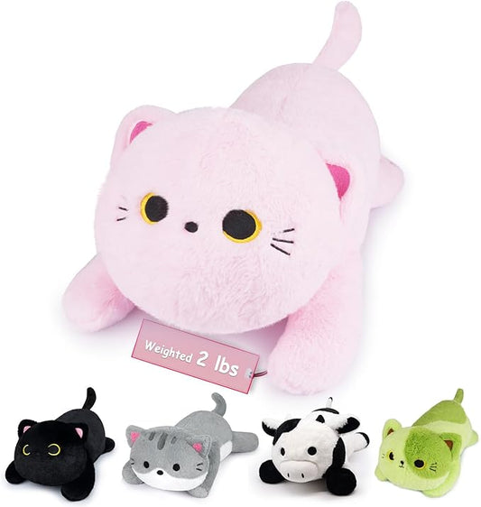 18 Inch Weighted Stuffed Animals,Cute Weighted Cat Stuffed Animal,Kawaii Weighted Pinks Cat Plush Pillow,Soft Weighted Pinks Cat Plushie Toy Birthday Gifts for Kids Girl