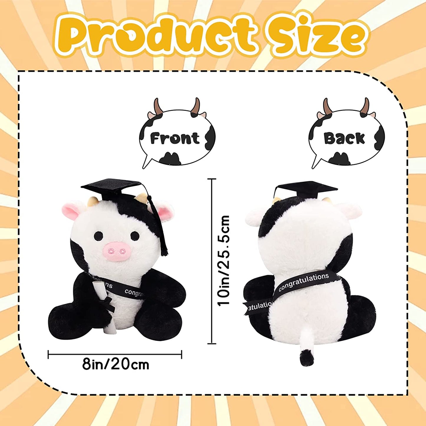 Cow Stuffed Animals Cow Plush Pillow, Cow Graduation Plush Black Cow Plushie, Graduation Cow Plush Toy White Stuffed Animal Cow for Girls Boys Graduation Party College Graduation Gift