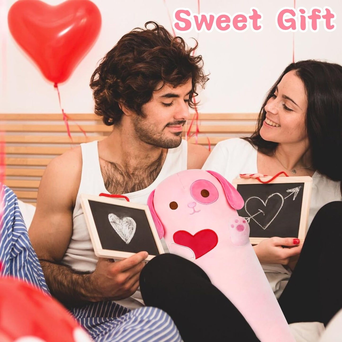 Long Dog Plush Body Pillow, 24" Valentine's Day Dog Stuffed Animal Throw Pillow, Kawaii Cartoon Long Dog Plush Toy, Soft Stuffed Dog Plush Doll Gift for Boys Girls Valentine's Day