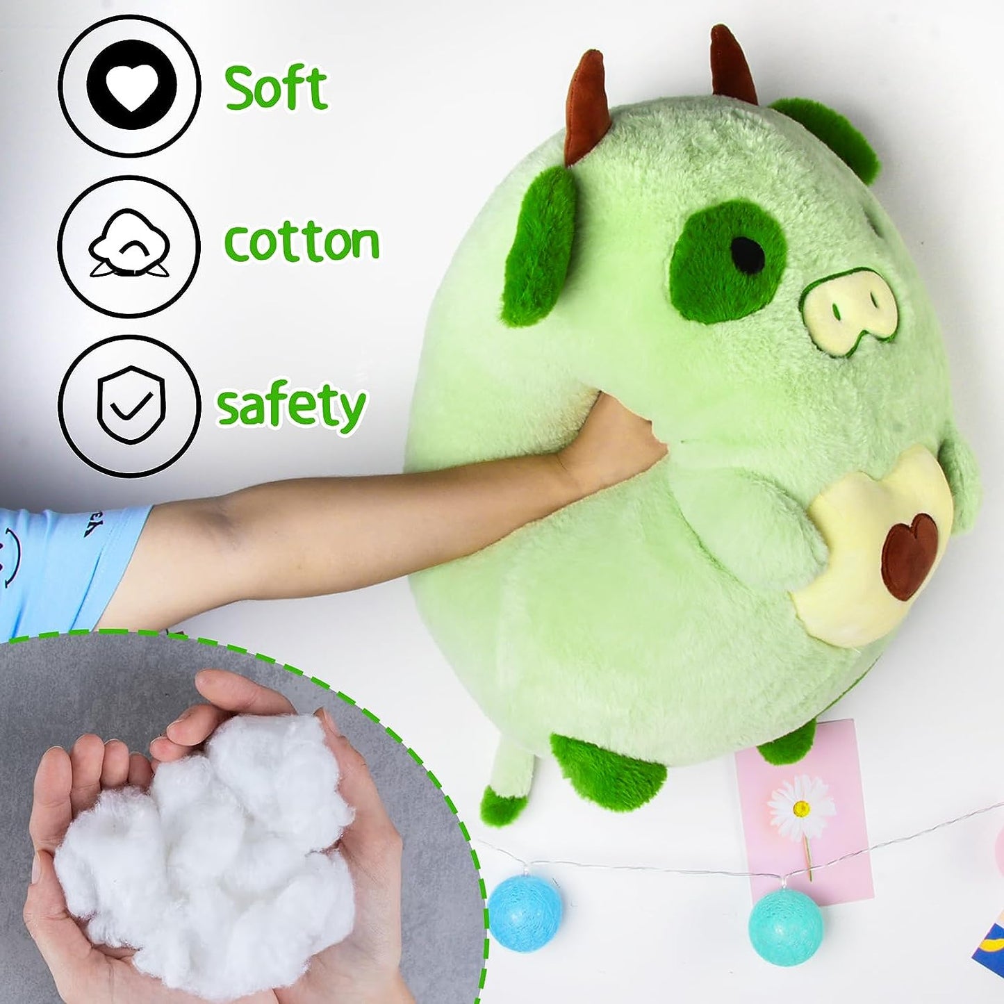 Almohada gigante de peluche de aguacate verde linda vaca