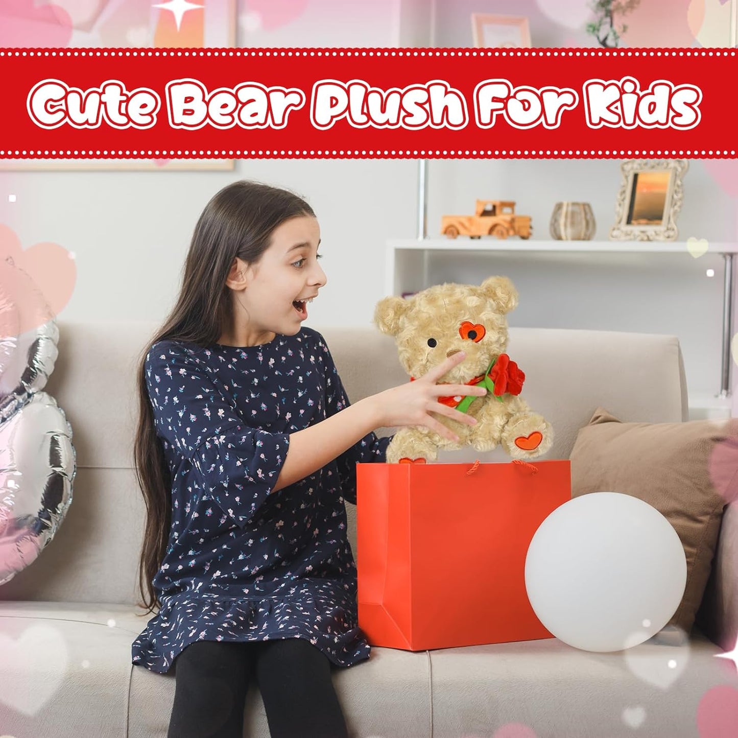 Teddy Bear Stuffed Animal Plush Pillow, Valentine's Day Plush Bear Toys, Valentine Teddy Plush Doll, Valentine's Day Gift for Girlfriends