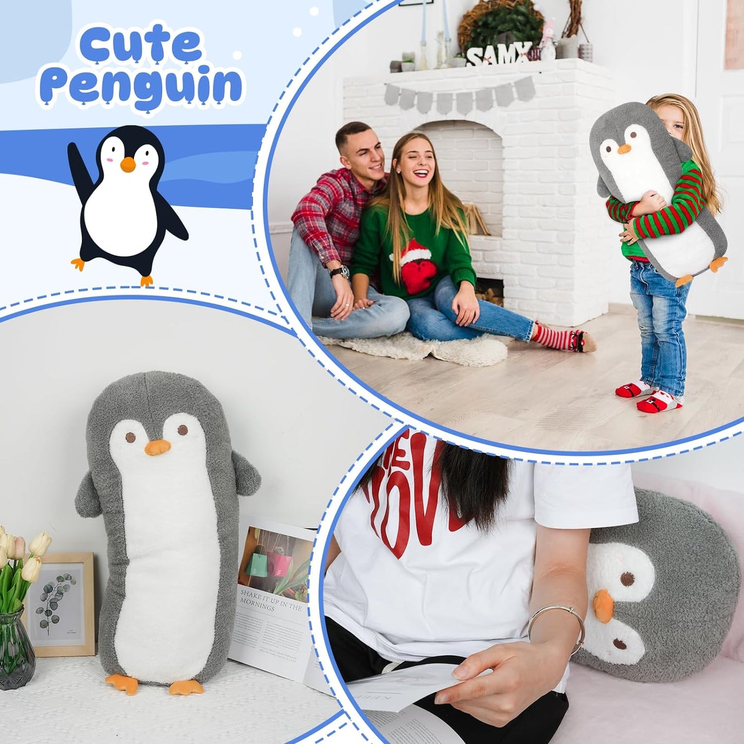 Long Penguin Plush Body Pillow, Cute Cartoon Penguin Stuffed Animals Doll, Soft Long Penguin Plush Toys, Kawaii Stuffed Penguin Plushie Throw Pillow Gift for Kids Boys Girls