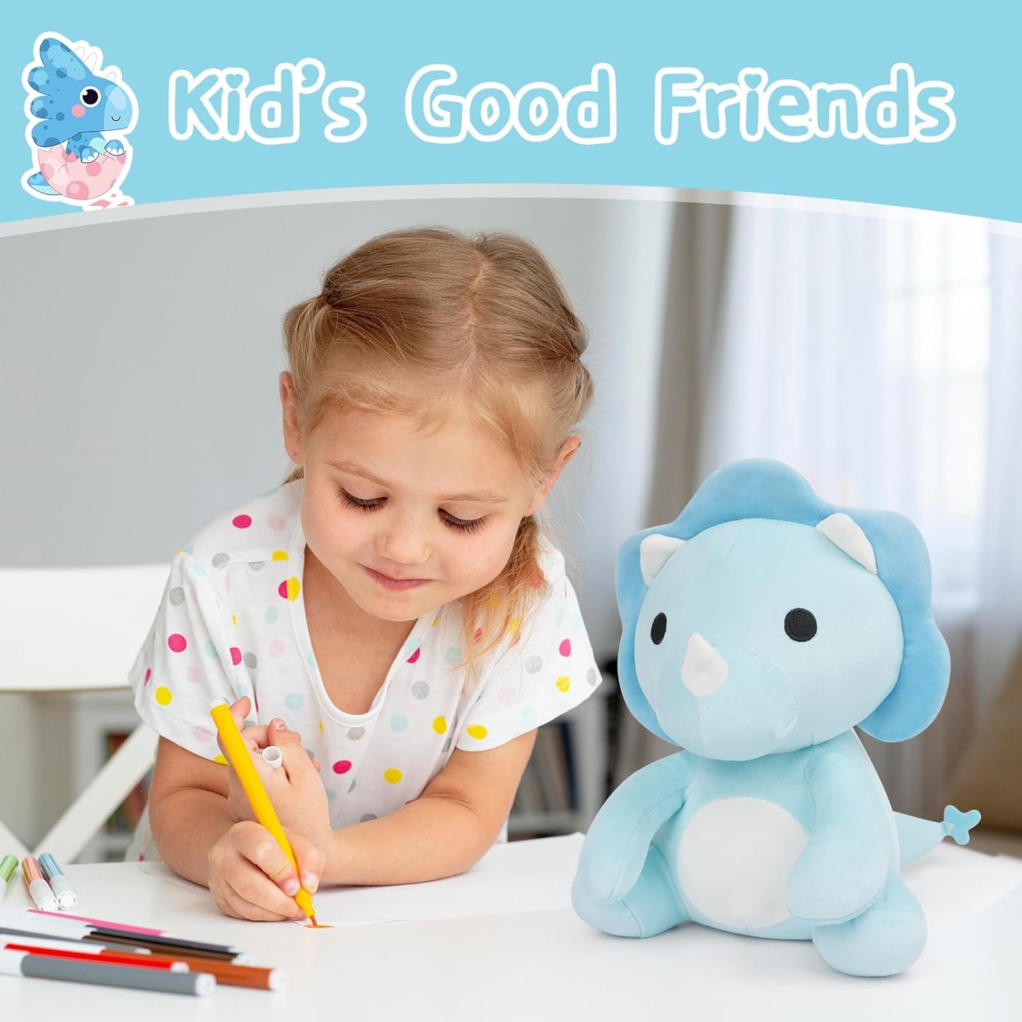 Blue Dinosaur Stuffed Animal, 11inch Triceratops Stuffed Animal Cute Dinosaur Plush, Soft Dino Plush Toy Dinosaur Stuffed Animals for Boys,Girls