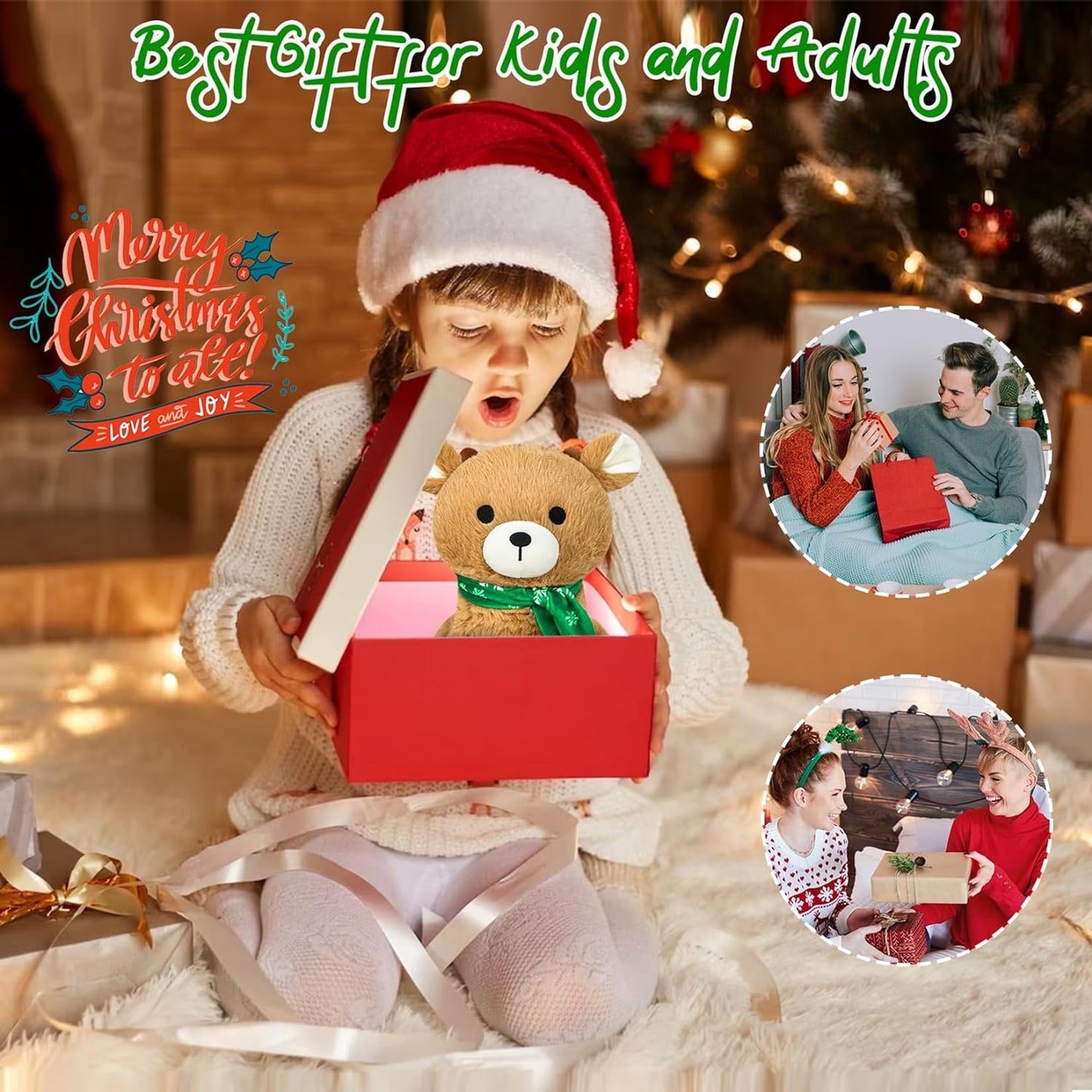 Christmas Reindeer Plush, 10inch Cute Deer Plush, Christmas Stuffed Reindeer Plush Toy with Green Scarf, Christmas Plush Toys for Kids Christmas Decor Animals