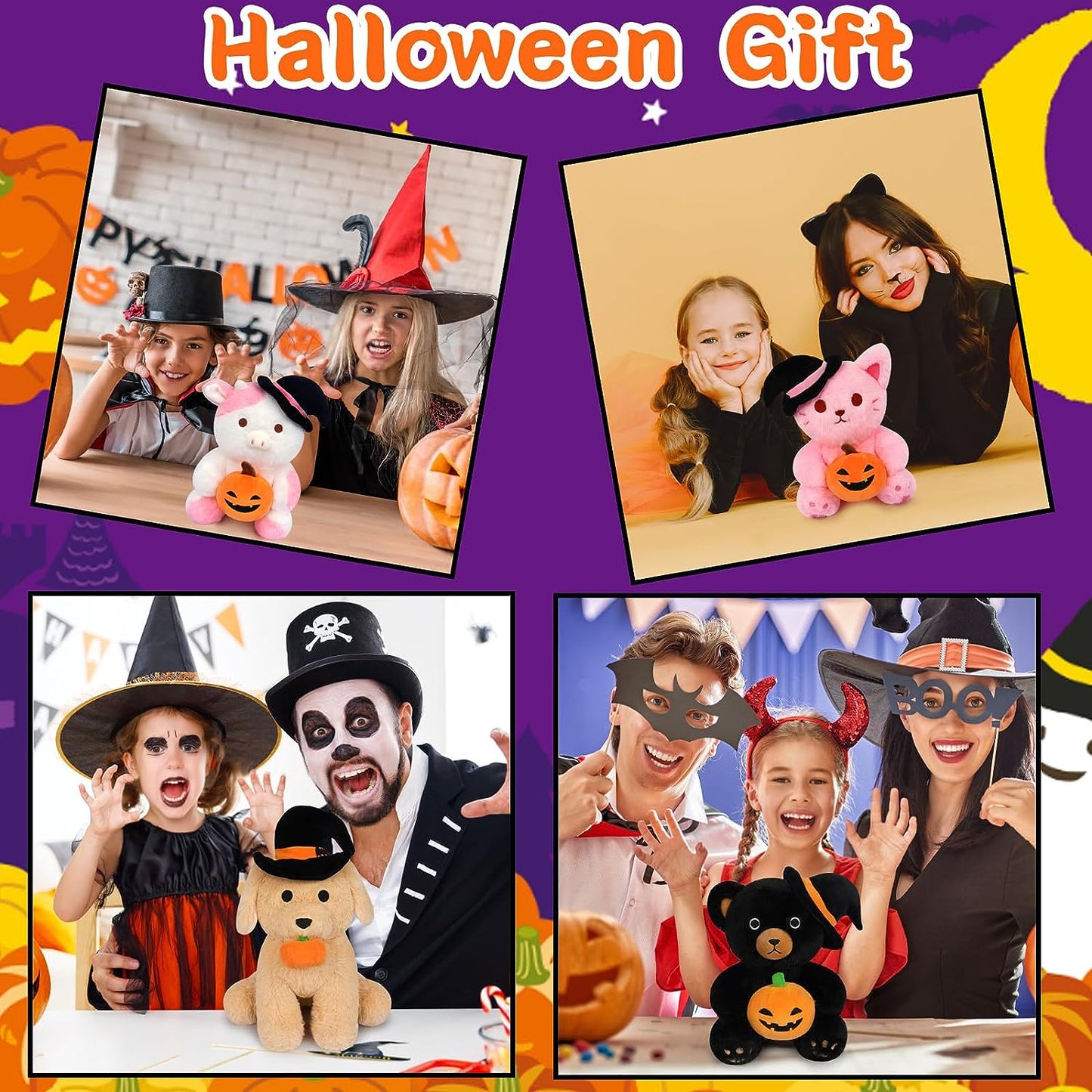 Dog Plush Dog Stuffed Animals for Kids, Cute Brown Stuffed Dog Plushies with Pumpkin Hat, Kawaii Stuffed Dog Toys Decorations